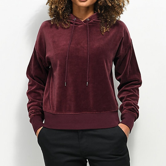 burgundy velvet hoodie
